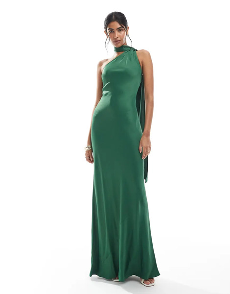  Maids To Measure Vestido De Dama De Honor Largo Verde Esmeralda Con Detalle De Fular Multiposición Al Cuello De Maids To Measure 