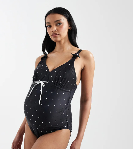  Mama.licious Bañador Negro Con Estampado De Lunares, Lazada Delantera Y Copas Con Función Para Lactancia Con Cierre De Clip De Mamalicious Maternity 
