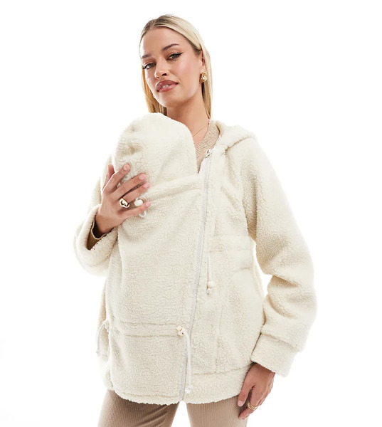  Mama.licious Chaqueta Color Crema 3 En 1 Con Parte Delantera Extraíble De Tejido Efecto Peluche De Mamalicious Maternity-blanco 