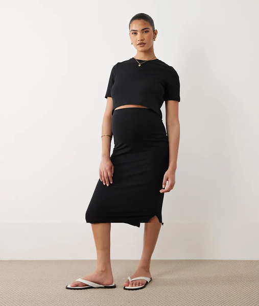  Mama.licious Pack De 2 Prendas Negras Básicas De Falda Midi Y Camiseta Corta De Punto Liso De Mamalicious Maternity-negro 