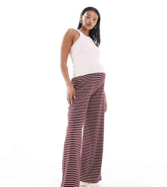  Mama.licious Pantalones A Rayas Rojas Y Color Crema De Pernera Ancha De Punto Acanalado De Mamalicious Maternity-rojo 