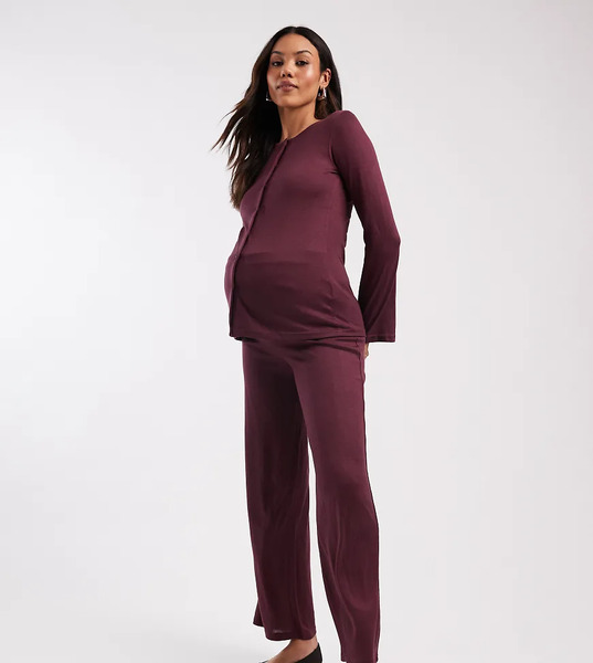  Mama.licious Pantalones Burdeos De Pernera Recta De Punto Liso Suave De Mamalicious Maternity (parte De Un Conjunto)-rojo 