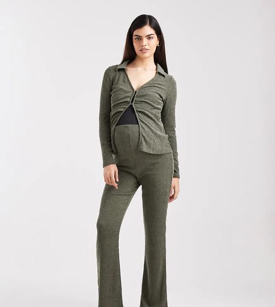  Mama.licious Pantalones Caquis De Pernera Ancha De Punto De Canalé Suave De Mamalicious Maternity (parte De Un Conjunto)-verde 