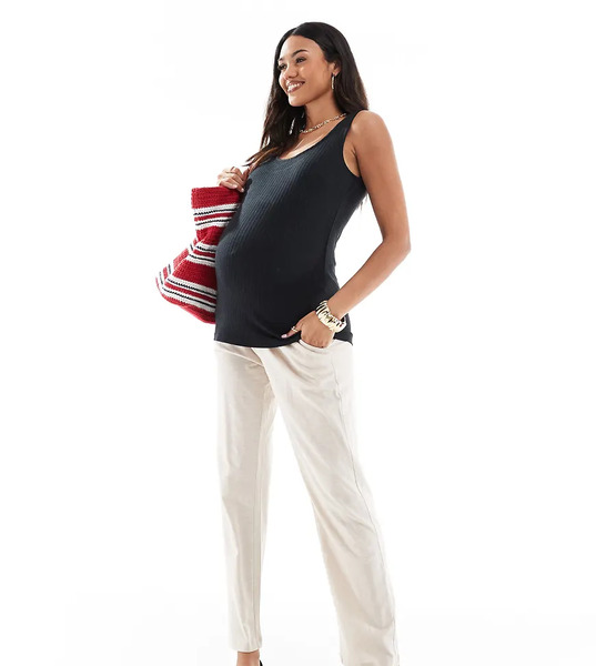  Mama.licious Pantalones Color Crema De Pernera Ancha Con Diseño Por Encima Del Vientre De Tejido Ligero Veraniego De Mamalicious Maternity-blanco 