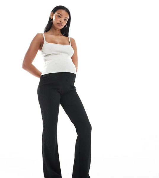  Mama.licious Pantalones De Campana Negros Elásticos Con Patrón De Jacquard De Tejido Texturizado De Mamalicious Maternity 