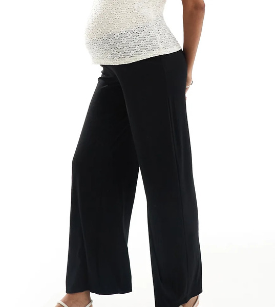  Mama.licious Pantalones Negros De Pernera Ancha Con Banda Elástica Fruncida Por Debajo Del Vientre De Mamalicious 