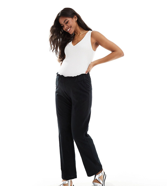  Mama.licious Pantalones Negros De Pernera Ancha Con Diseño Por Debajo Del Vientre De Tejido Ligero Veraniego De Mamalicious Maternity 