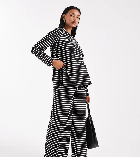  Mama.licious Pantalones Negros Y Blancos A Rayas De Pernera Ancha De Punto Suave De Mamalicious Maternity (parte De Un Conjunto) 