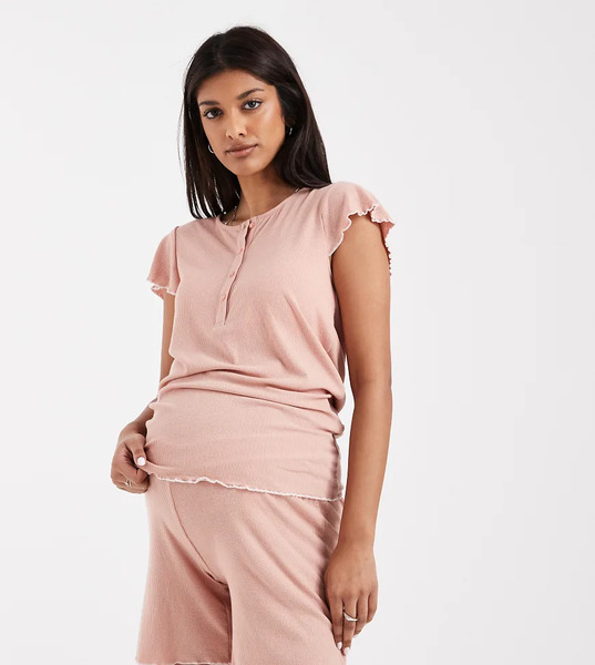  Mama.licious Pijama Beis De Pantalones Cortos Y Top Con Diseño Para Lactancia Doble Y Ribetes Ondulados De Mamalicious Maternity-neutro 