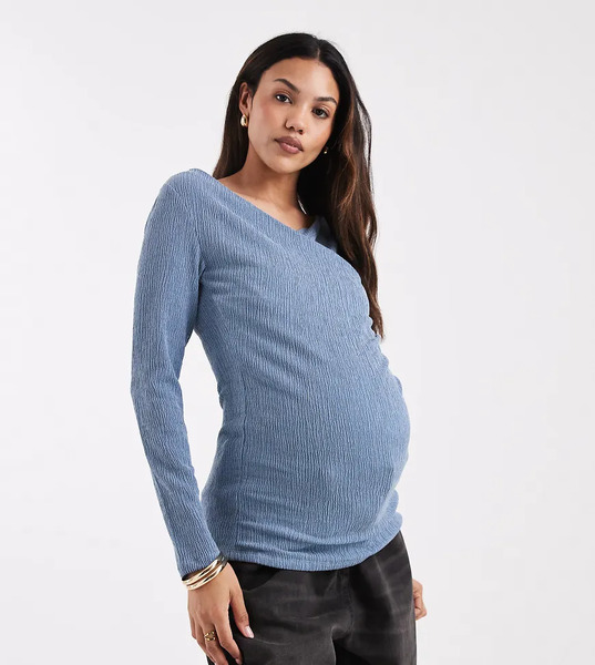  Mama.licious Top Azul Pálido Cruzado Con Diseño Apto Para La Lactancia De Punto Texturizado De Mamalicious Maternity 