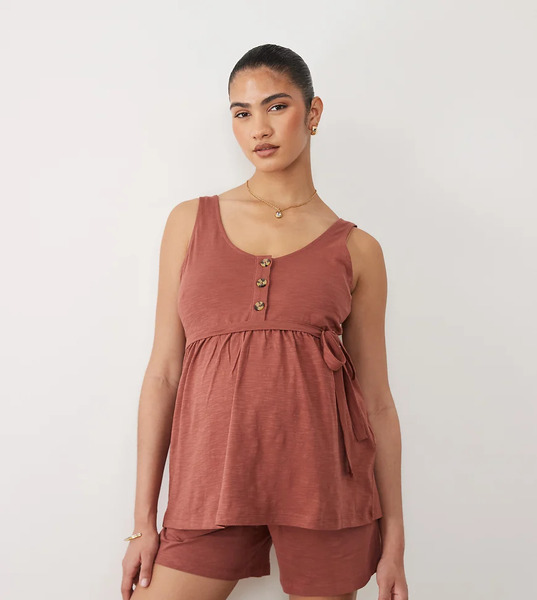  Mama.licious Top Burdeos Abotonado Con Diseño Doble Para Lactancia De Mamalicious Maternity (parte De Un Conjunto)-rojo 