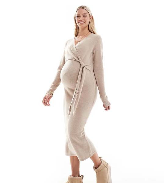  Mama.licious Vestido Largo Beis Con Detalle Anudado En La Parte Delantera De Punto De Mamalicious Maternity-beis Neutro 