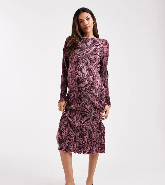  Mama.licious Vestido Midi Burdeos Y Rosa Plisado Con Estampado Animal Y Cuello Barco De Mamalicious Maternity-rojo 