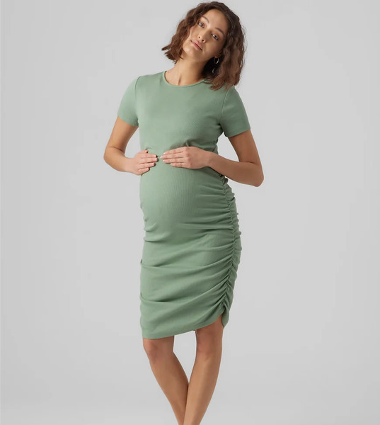  Mama.licious Vestido Midi Verde Salvia De Manga Corta Con Lateral Fruncido Y Diseño Para Lactancia De Mamalicious Maternity 