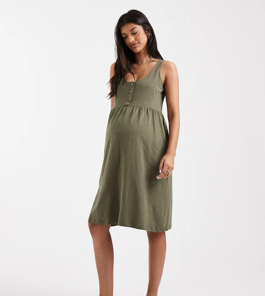  Mama.licious Vestido Veraniego Corto Caqui Oscuro Abotonado Con Diseño Para Lactancia Doble De Mamalicious Maternity-verde 