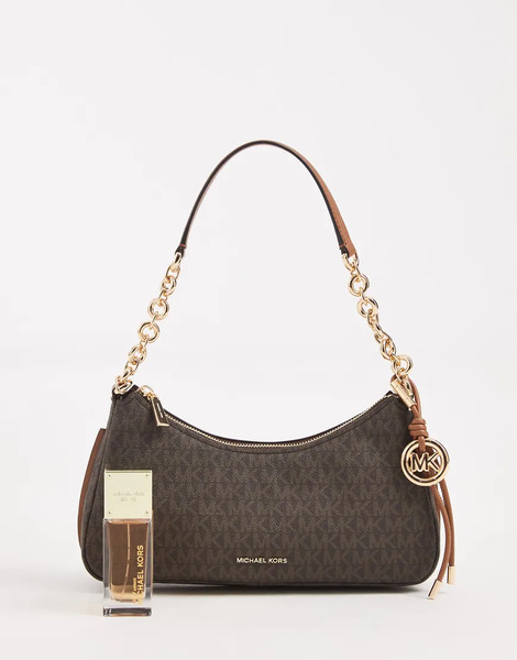  Michael Kors Michael Kors - Nolita - Bolso De Hombro Marrón Estilo Pochette Con Diseño De Monograma Y Detalle De Cadena 