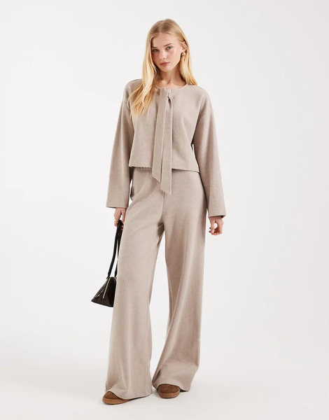  Miss Selfridge Pantalones Color Avena De Pernera Ancha De Canalé Suave De Miss Selfridge (parte De Un Conjunto)-neutro 