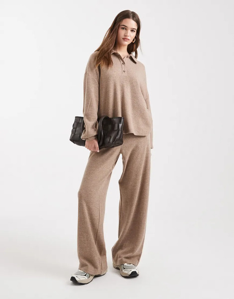  Miss Selfridge Pantalones Color Camel De Pernera Ancha De Punto Cepillado De Miss Selfridge (parte De Un Conjunto)-neutro 