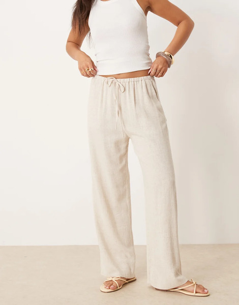  Miss Selfridge Pantalones Color Piedra De Pernera Ancha Con Cordón Ajustable En La Cintura De Mezcla De Lino De Miss Selfridge-neutro 