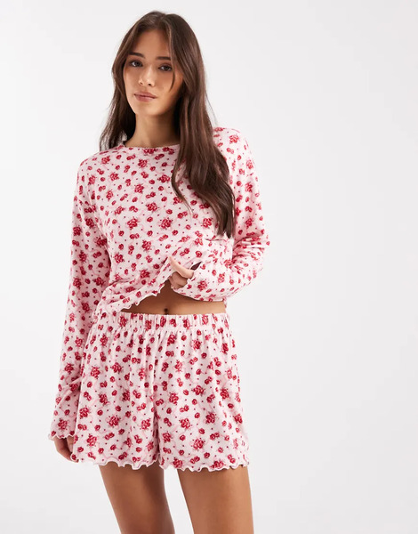  Miss Selfridge Pantalones Cortos De Pijama Con Estampado Floral De Punto Pointelle Mix & Match De Miss Selfridge-multicolor 