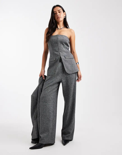  Miss Selfridge Pantalones De Sastre Negros Y Blancos Jaspeados De Pernera Ancha De Miss Selfridge (parte De Un Conjunto)-gris 