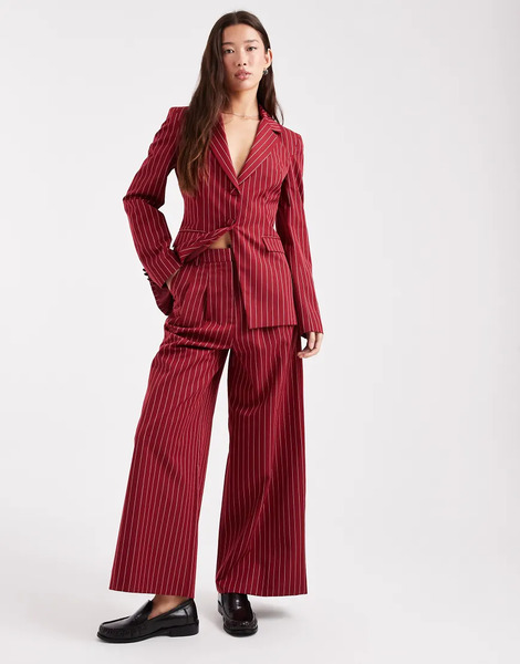  Miss Selfridge Pantalones De Sastre Rojo Guinda De Pernera Ancha Con Raya Diplomática De Miss Selfridge (parte De Un Conjunto) 