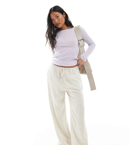 Miss Selfridge Petite Pantalones Color Piedra De Pernera Ancha Con Cordón Ajustable En La Cintura De Mezcla De Lino De Miss Selfridge Petite-azul 