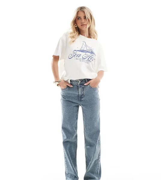  Miss Selfridge Petite Vaqueros De Pernera Recta Con Bolsillo En Forma De Corazón Y Lavado Deslucido De Miss Selfridge Petite-azul 