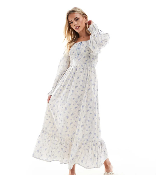 Miss Selfridge Petite Vestido Largo De Estilo Mesonera Con Estampado De Florecitas Azules De Miss Selfridge Petite-multicolor 