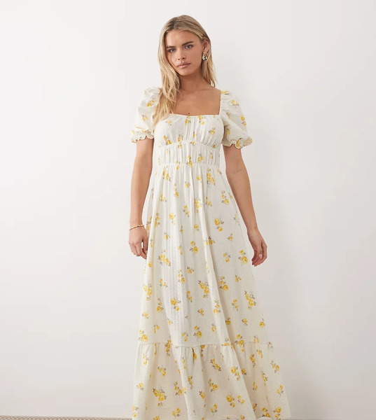  Miss Selfridge Petite Vestido Largo De Estilo Mesonera Con Mangas Abullonadas Y Estampado Floral Claro De Sirsaca De Miss Selfridge Petite-multicolor 