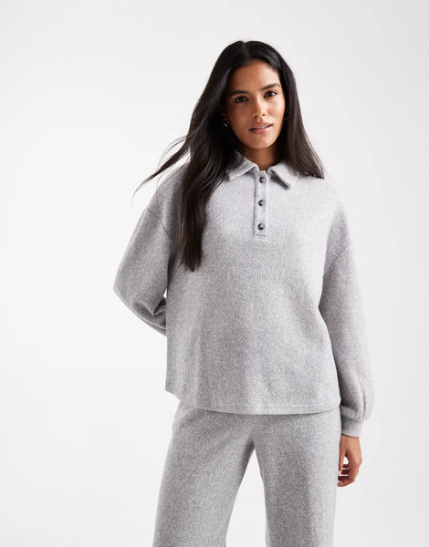  Miss Selfridge Sudadera Gris Claro Con Cuello De Solapas Y Acabado Cepillado De Miss Selfridge (parte De Un Conjunto) 