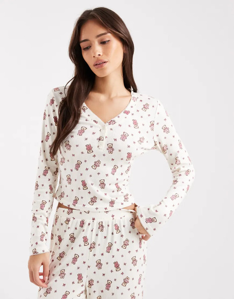  Miss Selfridge Top De Pijama Con Estampado De Osos De Peluche Y Cuello Panadero Mix & Match De Miss Selfridge-multicolor 