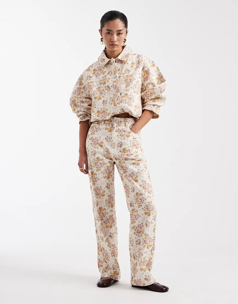  Miss Selfridge Vaqueros De Pernera Recta Con Estampado Integral De Flores De Miss Selfridge (parte De Un Conjunto)-multicolor 