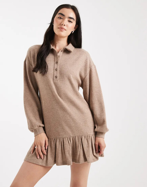  Miss Selfridge Vestido Color Camel Estilo Jersey Con Detalle De Solapas De Canalé Cepillado De Miss Selfridge-neutro 