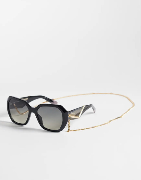  Missoni Sunglasses Missoni Sunglasses - Gafas De Sol Negras Extragrandes Con Lentes Marrón Grisáceo Sombreadas Y Cadena Dorada-negro 