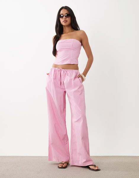  Missyempire Missy Empire - Pantalones Rosas A Rayas De Pernera Ancha Con Cinturilla Elástica De Popelina (parte De Un Conjunto) 