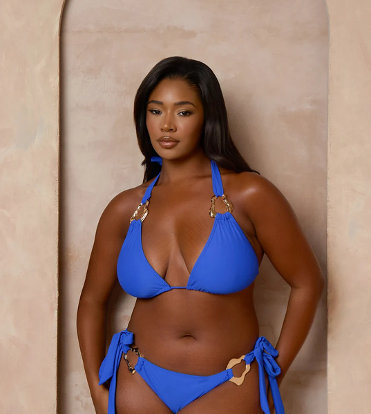  Moda Minx Curve Braguitas De Bikini Azul Cobalto Anudadas A Los Laterales Con Detalle De Herrajes Efecto Fundido De Moda Minx Curve X Alessa Tyrrell-charles 