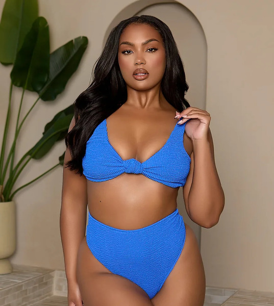  Moda Minx Curve Braguitas De Bikini Azul Cobalto De Talle Alto De Tejido Rugoso De Moda Minx Curve X Bernadette Afia 