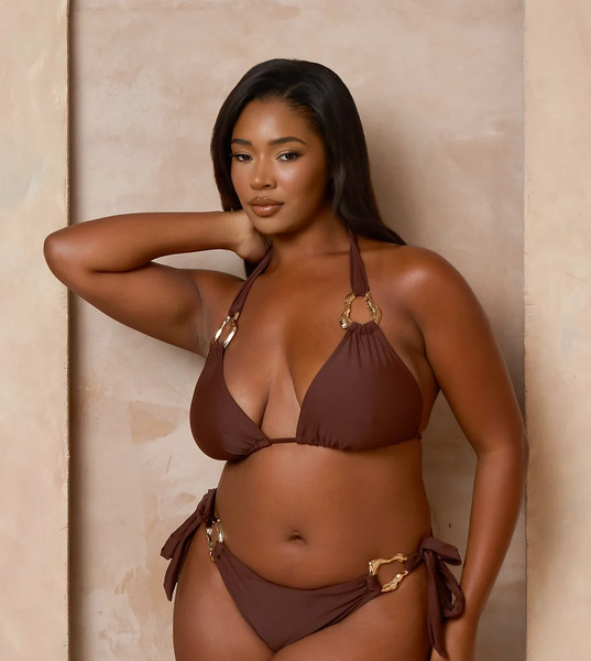  Moda Minx Curve Braguitas De Bikini Marrón Café Anudadas A Los Laterales Con Detalle De Herrajes Efecto Fundido De Moda Minx Curve X Alessa Tyrrell-charles 