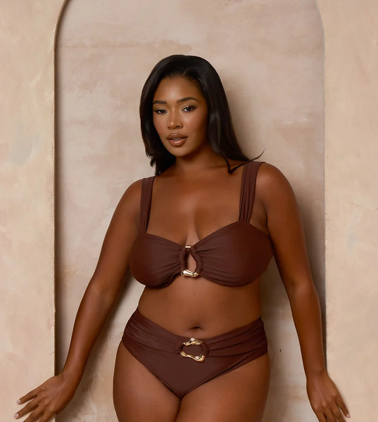  Moda Minx Curve Braguitas De Bikini Marrón Café De Talle Alto Con Detalle De Anilla De Moda Minx Curve X Alessa Tyrrell-charles 