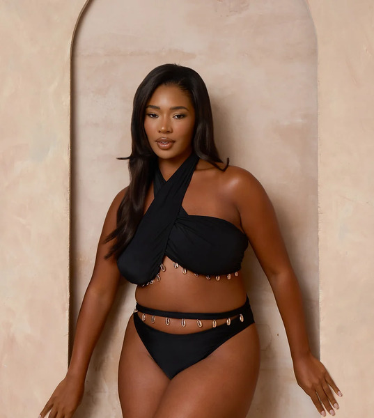  Moda Minx Curve Braguitas De Bikini Negras De Talle Alto Con Ribete De Conchas De Moda Minx Curve X Alessa Tyrrell-charles-negro 