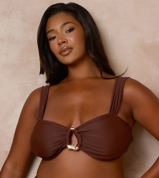  Moda Minx Curve Top De Bikini Marrón Café De Tirantes Anchos Con Detalle De Anilla De Moda Minx Curve X Alessa Tyrrell-charles 