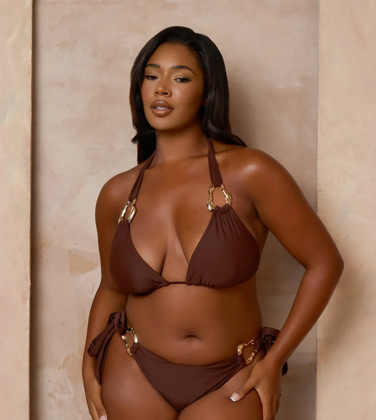  Moda Minx Curve Top De Bikini Marrón Café Triangular Con Detalle De Herrajes Efecto Fundido De Moda Minx Curve X Alessa Tyrrell-charles 