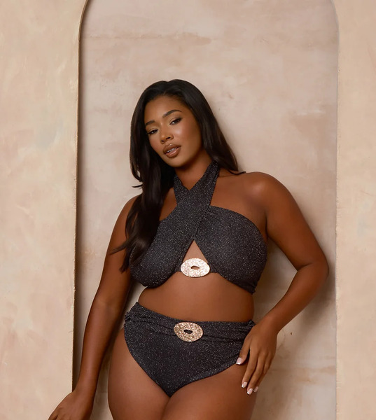  Moda Minx Curve Moda Minx Curve X Alessa Tyrrell-charles - Braguitas De Bikini Negras Efecto Purpurina Con Detalle Cruzado-negro 