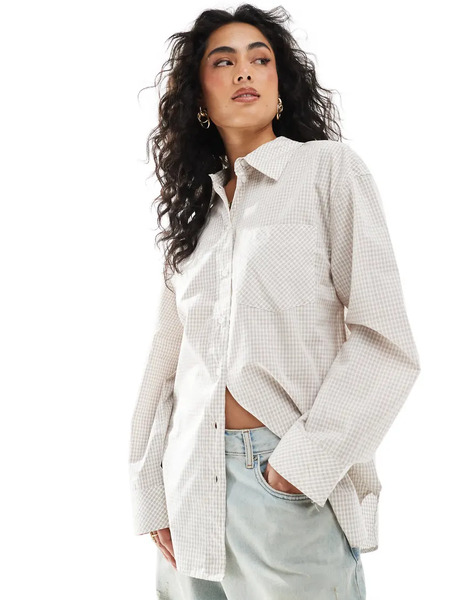  Monki Camisa Beis A Cuadros Extragrande De Algodón De Monki-blanco 