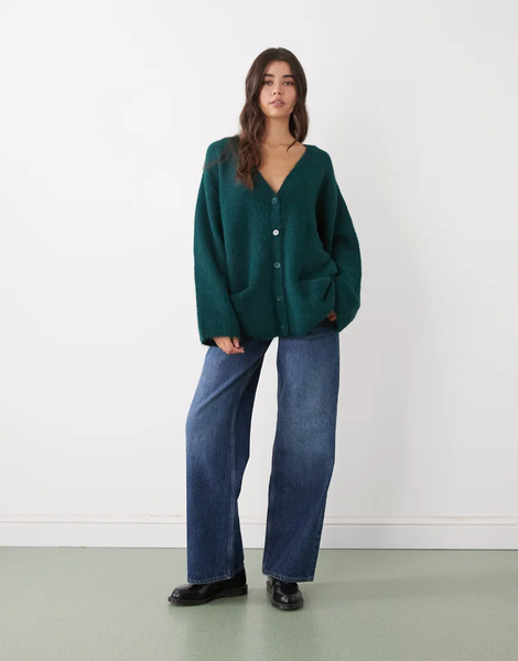  Monki Cárdigan Verde Bosque Extragrande De Punto De Monki 