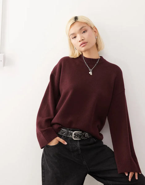  Monki Jersey Burdeos Extragrande Con Hombros Caídos De Monki-rojo 