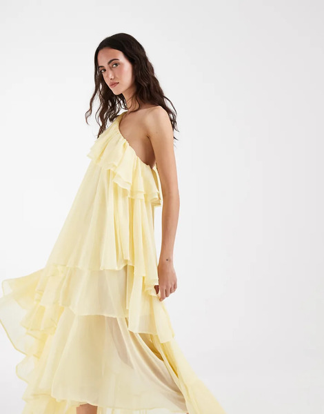  Muse Assembly Vestido Largo Amarillo Pastel Asimétrico De Estilo Boho Con Diseño Escalonado Y Volantes De Muse Assembly 