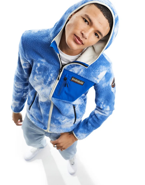  Napapijri Chaqueta Con Capucha, Estampado Nevado, Cremallera Y Parches Del Logo De Felpa Polar Yupik De Napapijri-azul 