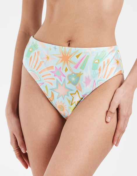  Never Fully Dressed Braguitas De Bikini Azules De Talle Alto Con Estampado De Soles Mix & Match De Never Fully Dressed (parte De Un Conjunto) 